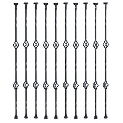 Staircase Metal Balusters, 44'' x 1/2" Galvanized Steel Decorative Banister Spindles, 10 Pack Deck Baluster with Hollow Double Baskets, Spiral Stair Railing with Shoes & Screws