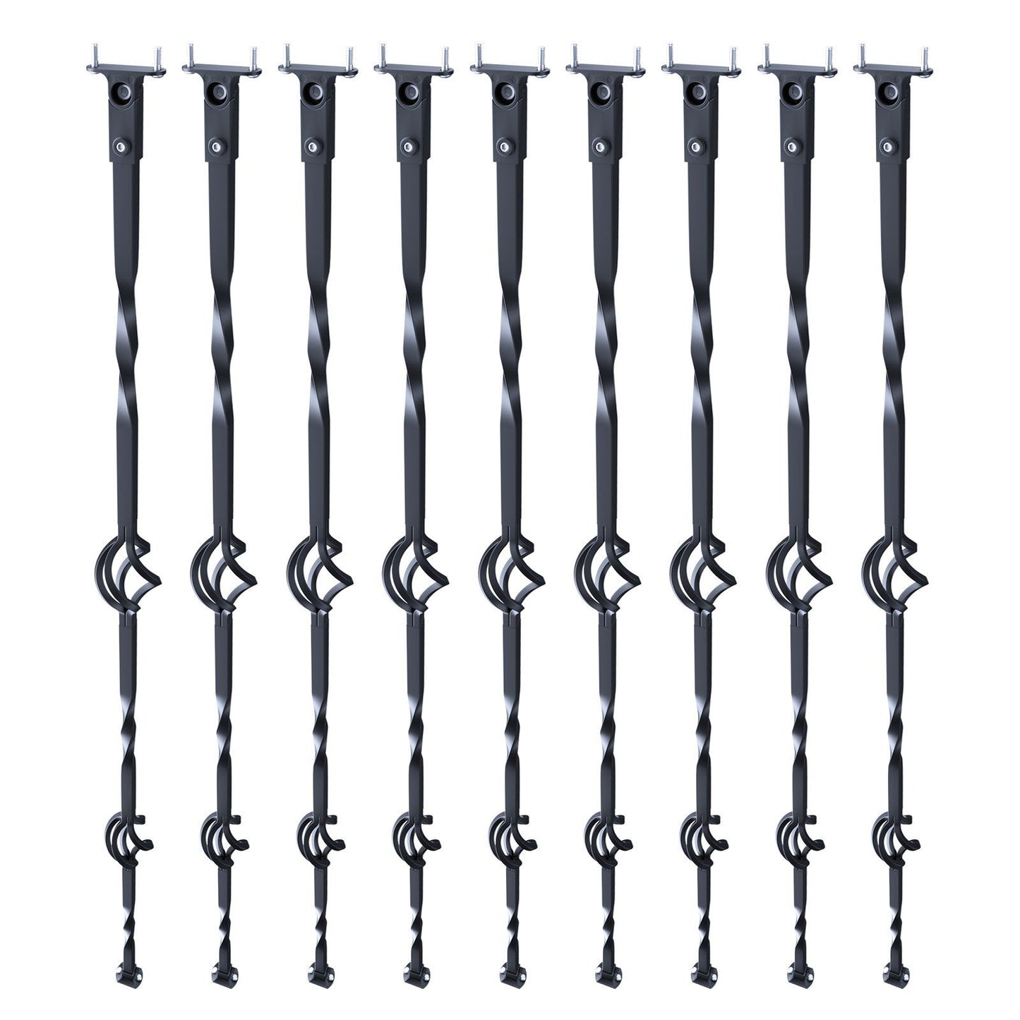 Staircase Metal Balusters, 44'' x 1/2" Galvanized Steel Decorative Banister Spindles, 10 Pack Deck Baluster with Hollow Double Baskets, Spiral Stair Railing with Shoes & Screws