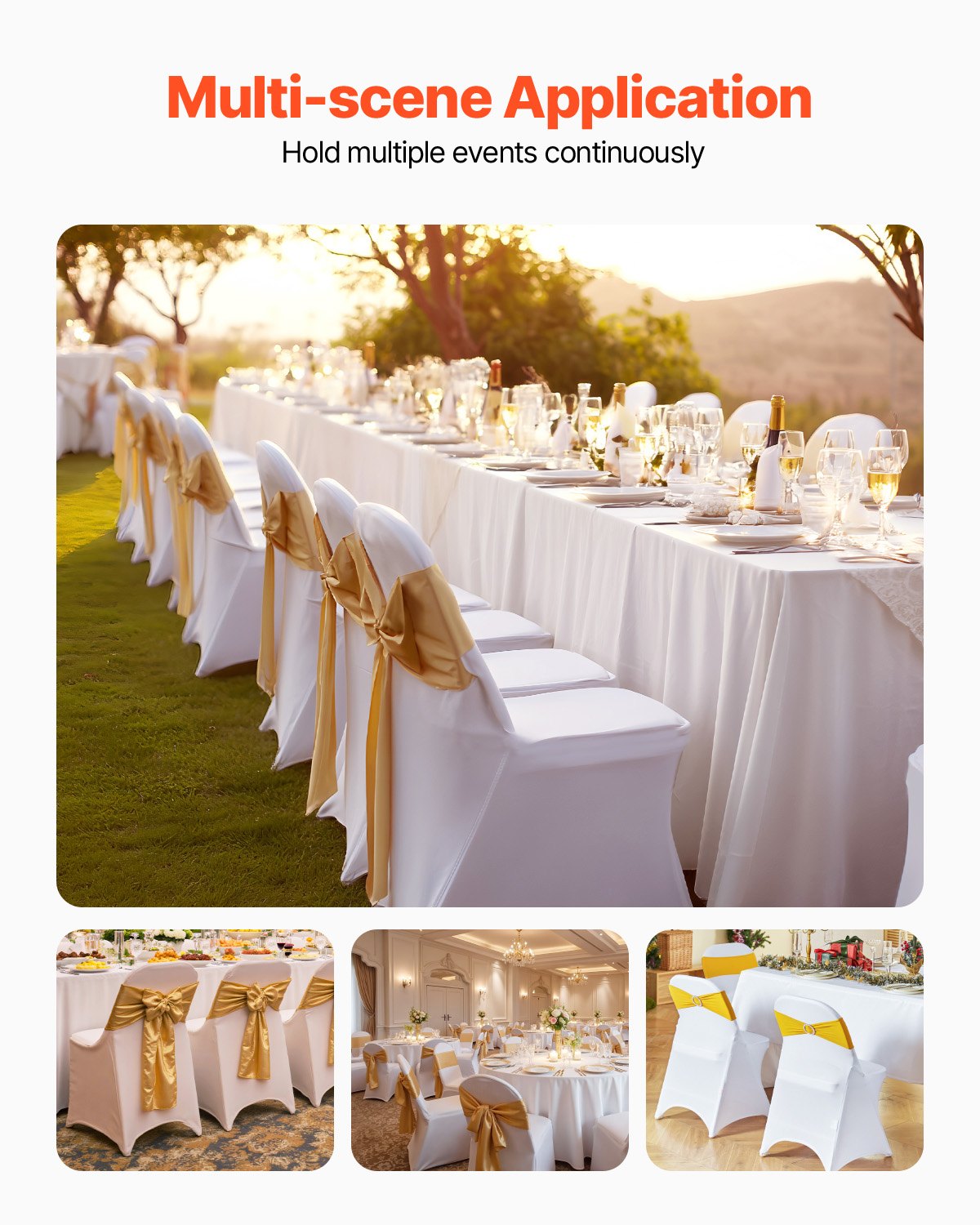 VEVOR Stretch Spandex Folding Chair Covers, Universal Fitted Chair Cover, Removable Washable Protective Slipcovers, for Wedding, Holiday, Banquet, Party, Celebration, Dining (12PCS White)