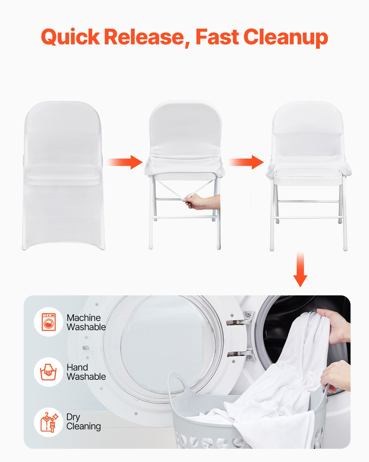 VEVOR Stretch Spandex Folding Chair Covers, Universal Fitted Chair Cover, Removable Washable Protective Slipcovers, for Wedding, Holiday, Banquet, Party, Celebration, Dining (12PCS White)