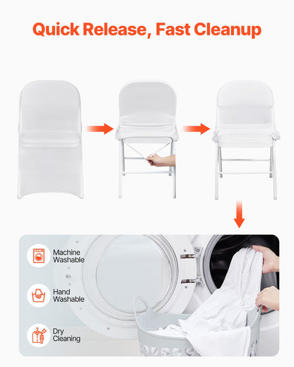 VEVOR Stretch Spandex Folding Chair Covers, Universal Fitted Chair Cover, Removable Washable Protective Slipcovers, for Wedding, Holiday, Banquet, Party, Celebration, Dining (12PCS White)