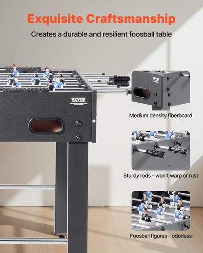 VEVOR Foosball Table, 121 cm Standard Size Table, Indoor Full Size Foosball Tables for Home, Family, and Game Room, Durable Soccer Set, Includes 2 Balls, Score Keeper, and 2 Cup Holders