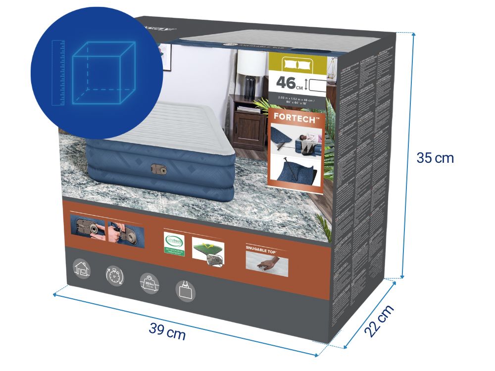 Bestway 2.03m x 1.52m x 46cm Fortech Snugable Top Air Inflatable Mattress Queen Built-in AC Pump