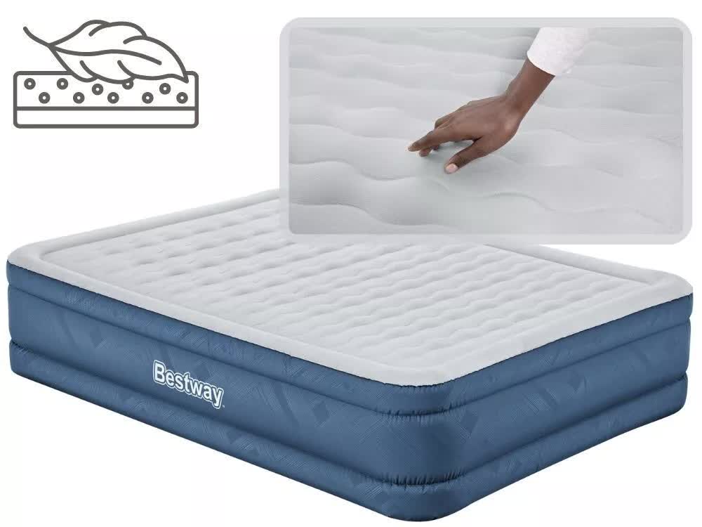 Bestway 2.03m x 1.52m x 46cm Fortech Snugable Top Air Inflatable Mattress Queen Built-in AC Pump