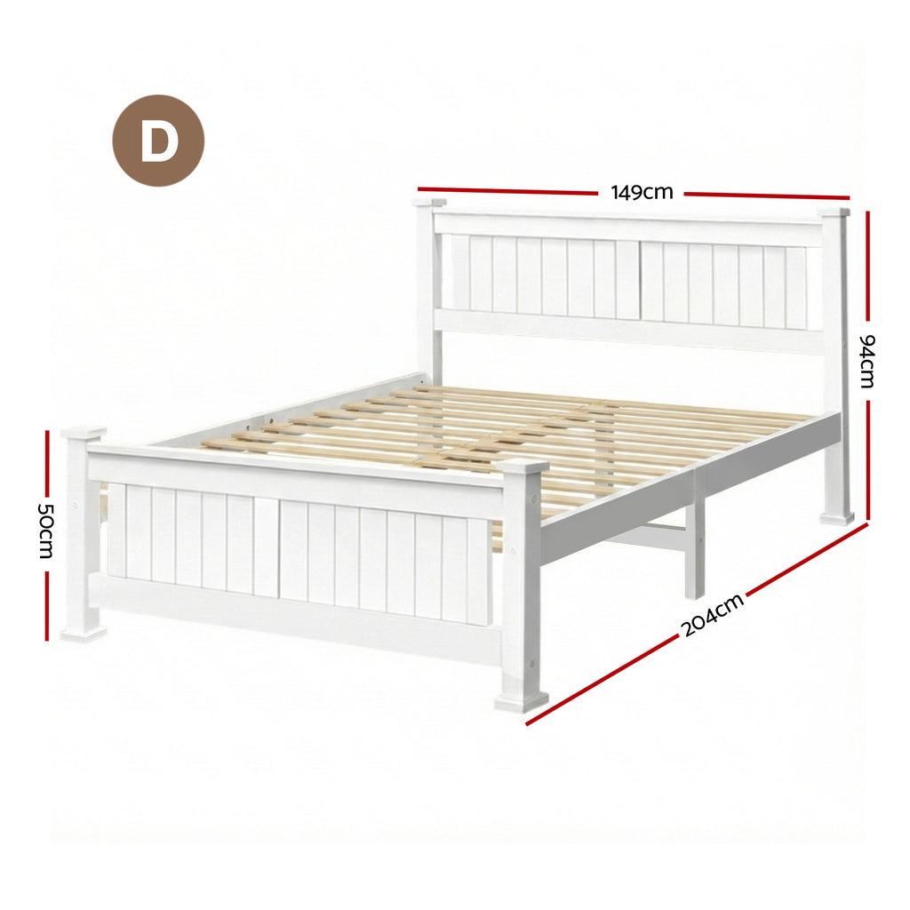 Artiss Bed Frame Double Size Wooden White RIO