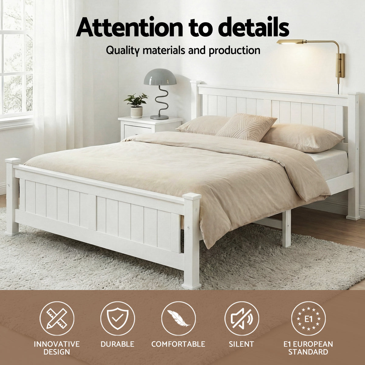 Artiss Bed Frame Double Size Wooden White RIO