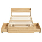 Artiss Single Bed Frame with 2 Storage Drawers Platform Bed Base with USB Ports Sturdy Wooden Slat Support Natural