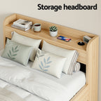 Artiss Single Bed Frame with 2 Storage Drawers Platform Bed Base with USB Ports Sturdy Wooden Slat Support Natural