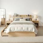 Artiss Single Bed Frame with 2 Storage Drawers Platform Bed Base with USB Ports Sturdy Wooden Slat Support Natural
