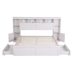 Artiss Queen Bed Frame with Storage Bookcase Headboard, USB & Type-C Ports & Drawers White