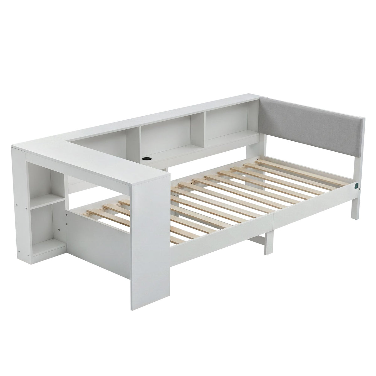 Artiss White Single Solid Wood Corner Platform Bed Frame with Built-in Desk, Storage Shelves and USB-C Charging Station for Small Spaces, Wooden Bed Base for Guest Room