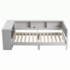 Artiss White Single Solid Wood Corner Platform Bed Frame with Built-in Desk, Storage Shelves and USB-C Charging Station for Small Spaces, Wooden Bed Base for Guest Room