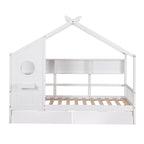 Artiss Kids Single Bed Frame with 3 Storage Bookcase & 2 Drawers House Bed Solid Wood Montessori Bed Easy Assembly White