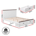 Artiss Double Wooden Bed Frame with 2 Drawer Platform Bed with 108cm Solid High Headboard White Bed Base for Bedroom Easy Assembly