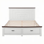 Artiss Double Wooden Bed Frame with 2 Drawer Platform Bed with 108cm Solid High Headboard White Bed Base for Bedroom Easy Assembly