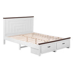 Artiss Double Wooden Bed Frame with 2 Drawer Platform Bed with 108cm Solid High Headboard White Bed Base for Bedroom Easy Assembly