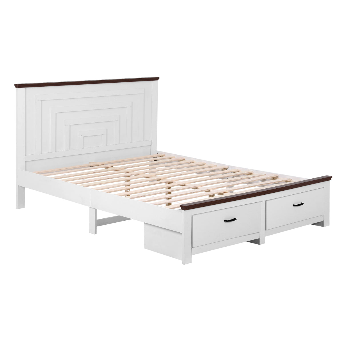Artiss Double Wooden Bed Frame with 2 Drawer Platform Bed with 108cm Solid High Headboard White Bed Base for Bedroom Easy Assembly