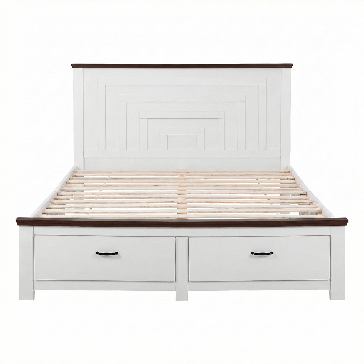 Artiss Queen Wooden Bed Frame with 2 Drawer Platform Bed with 108cm Solid High Headboard White Bed Base for Bedroom Easy Assembly