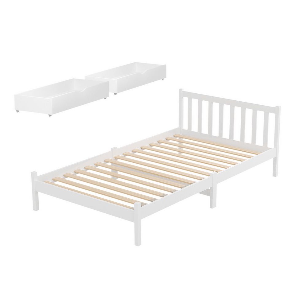 Artiss Bed Frame King Single Size Wooden Platform with 2 Storage Drawers White