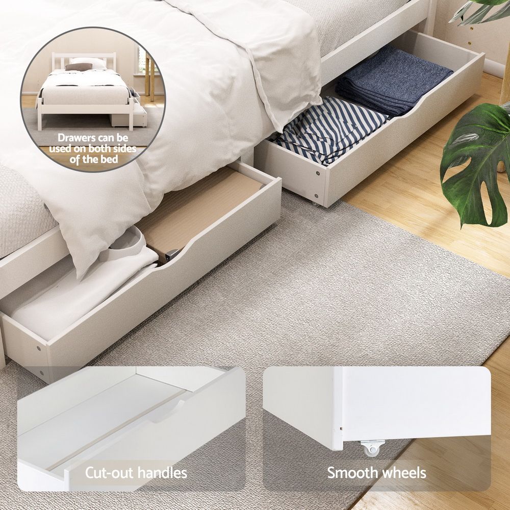 Artiss Bed Frame Single Size Wooden Platform with 2 Storage Drawers White SOFIE