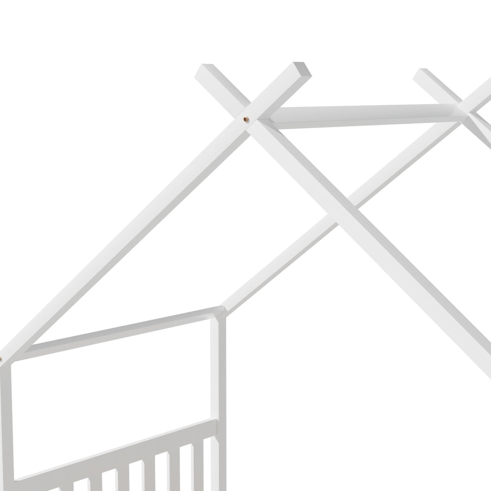Artiss Bed Frame Wooden Base Kids Single Timber House Beds White