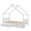Artiss Bed Frame Wooden Base Kids Single Timber House  with 2 Storage Drawers Beds White