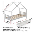 Artiss Bed Frame Wooden Base Kids Single Timber House  with 2 Storage Drawers Beds White