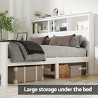 Artiss Bed Frame Double Size Wooden with 3 Shelves Bed Head White