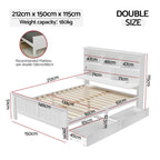 Artiss Bed Frame Double Size Wooden with 3 Shelves Bed Head White